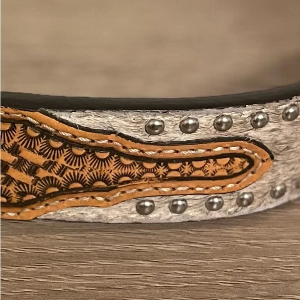 Nocona Genuine Leather Brown and Silver Unisex Western Belt 28